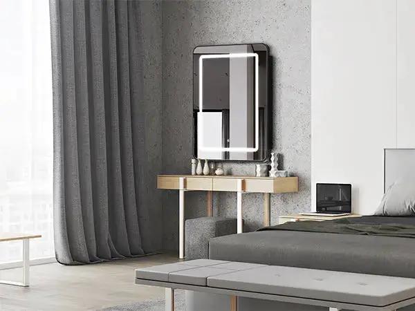 Hausvita framed recessed LED bathroom medicine cabinet with black frame and illuminated mirror