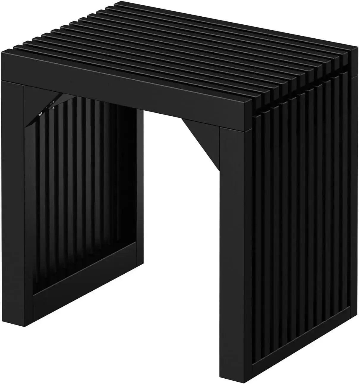 Hausvita 35in dining bench, black wood with slatted grille sides and top