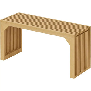 Hausvita HiKingQueens 35in dining bench, natural wood with slatted, grille-style design.