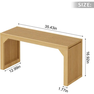 Hausvita 35.43in dining bench, natural wood slatted grille design for indoor entryway or living spaces