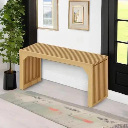 Hausvita HiKingQueens 35-inch dining bench in natural wood, long indoor entryway/living room bench