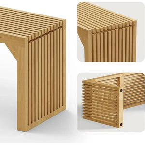 Hausvita HiKingQueens 35-inch Dining Bench, natural wood with a slatted design for indoor use