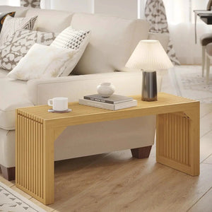 Hausvita HiKingQueens 35-inch dining bench in natural wood, indoor long bench beside sofa