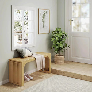 Hausvita HiKingQueens 35in Dining Bench, natural wood with slatted grille design
