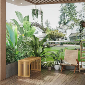 Hausvita 35in dining bench in natural wood finish; long indoor bench for entryway or living spaces