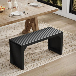 Hausvita HiKingQueens 35-inch dining bench, black slatted wood top with rectangular legs