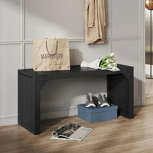 Hausvita HiKingQueens 35in dining bench, black wood with slatted sides for entryway and living spaces.