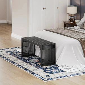 Hausvita HiKingQueens 35-inch dining bench, black slatted wood design for indoor bedroom or entryway