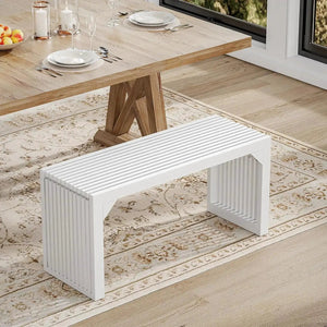 Hausvita HiKingQueens 35in Dining Bench, white wooden slatted indoor bench.