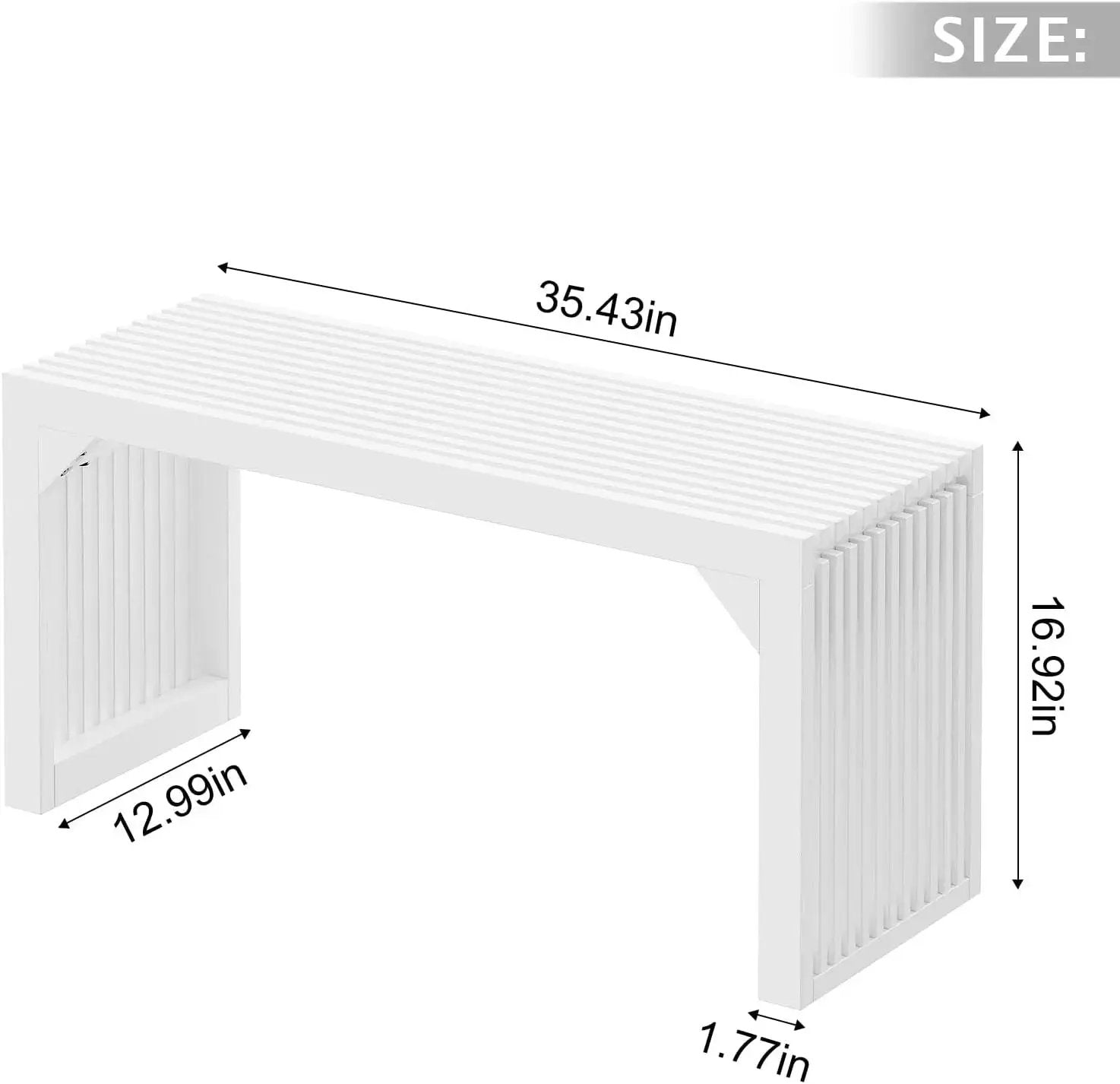 Hausvita 35-inch white wooden dining bench with slatted sides for indoor use