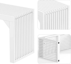 HAUSVITA 35in dining bench, white wood with vertical slats and grille-style sides for indoor use