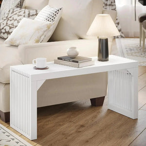 Hausvita HiKingQueens 35-inch white wooden dining bench with slatted sides for indoor living spaces