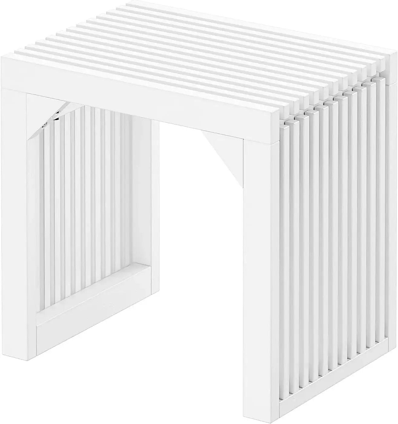 HAUSVITA 35-inch white wooden dining bench with slatted sides for indoor entryway, living room, or kitchen