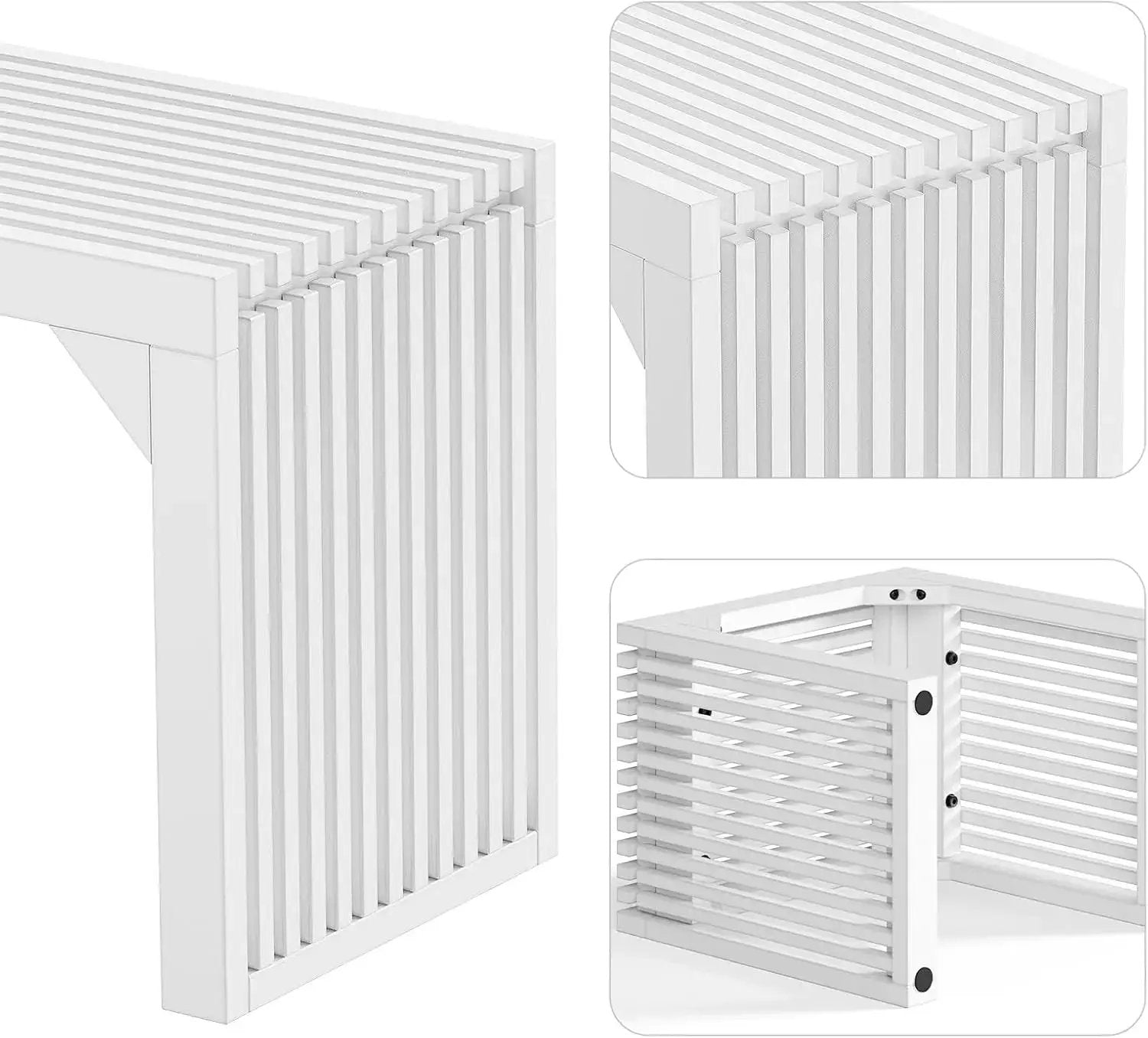 Hausvita 35in dining bench, white wood with vertical slat grille, indoor entryway or living room seating