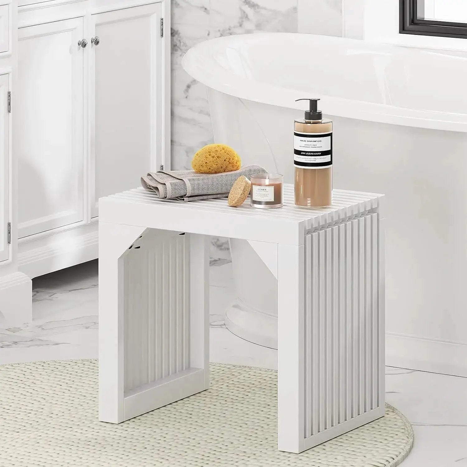 Hausvita 35-inch HiKingQueens dining bench, white solid wood with vertical slatted sides.
