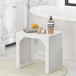 Hausvita 35-inch HiKingQueens dining bench, white solid wood with vertical slatted sides.