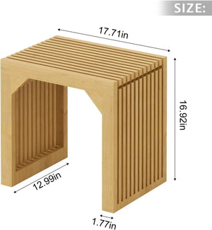 HAUSVITA 35-inch natural wood dining bench with slatted grille sides for entryway or living room