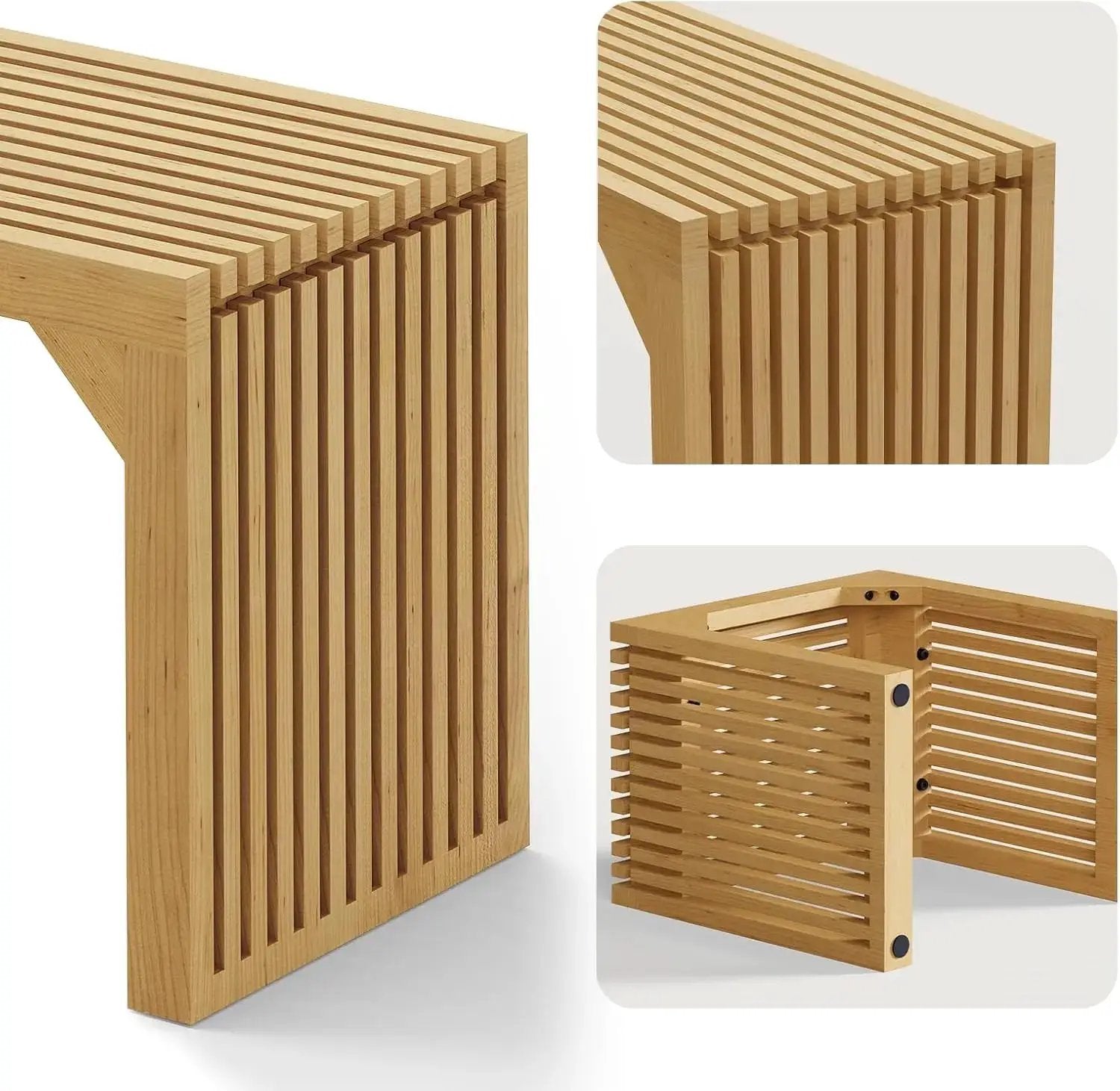 HAUSVITA HiKingQueens 35-inch dining bench in natural wood with vertical slat grille design for indoor use