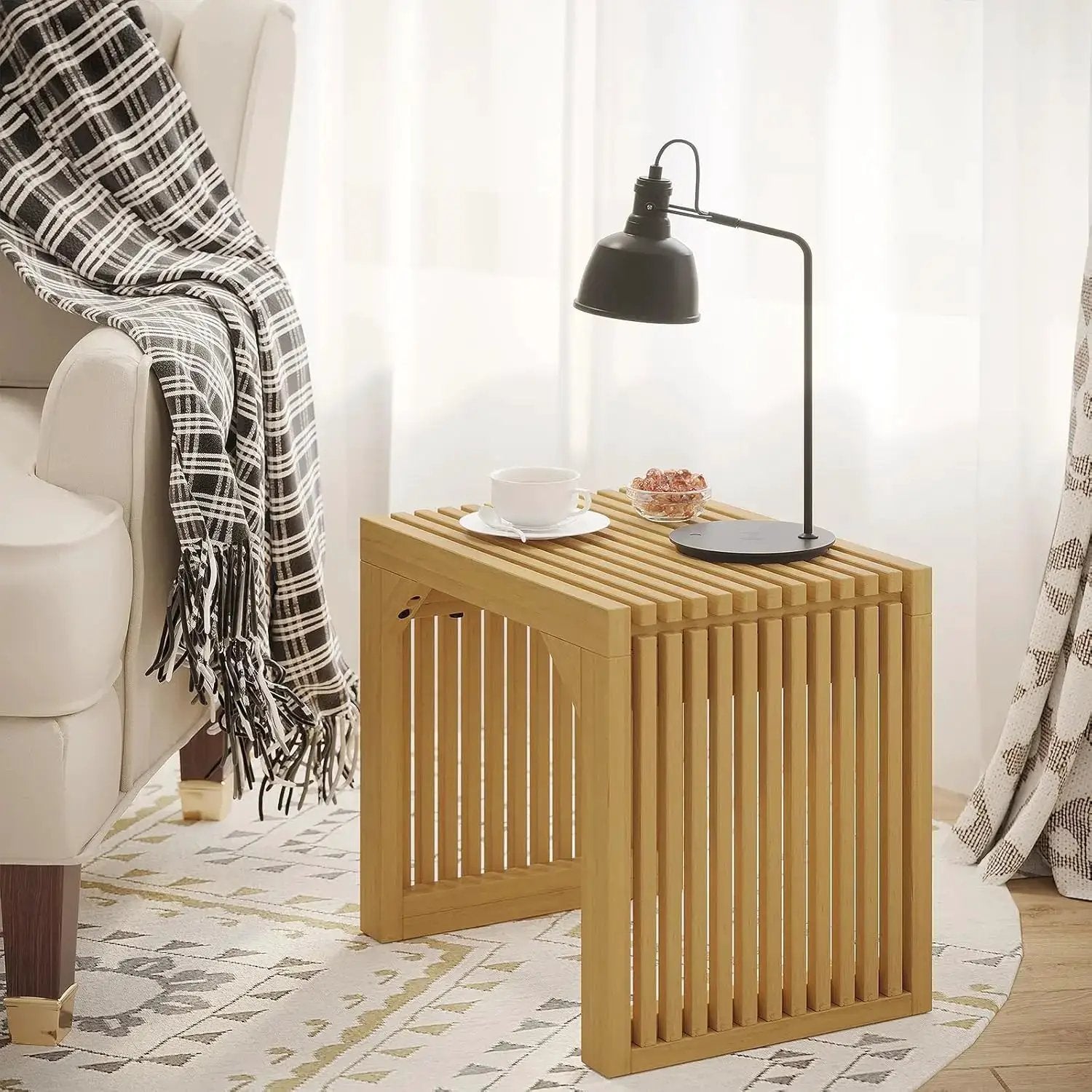 Hausvita HiKingQueens 35in dining bench in natural wood with slatted sides for indoor use