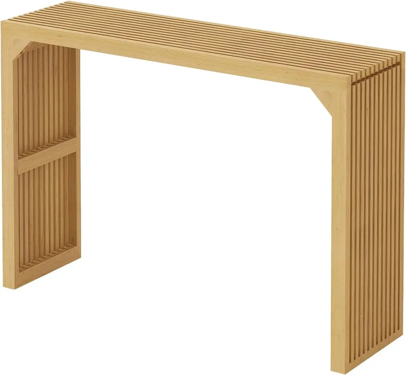 Hausvita HiKingQueens 35-inch dining bench in natural wood with slatted grille sides.