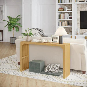 Hausvita 35-inch dining bench in natural wood with slatted sides, ideal for entryway or living room.