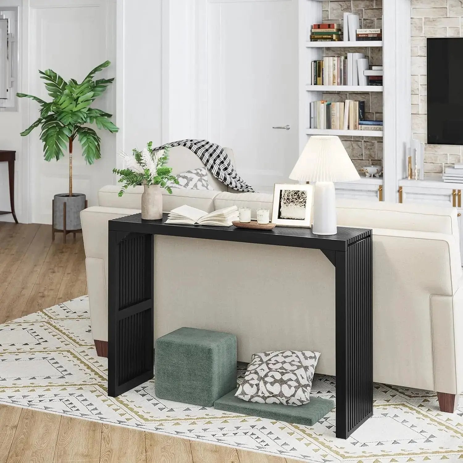 Hausvita HiKingQueens 35-inch dining bench in black wood with slatted sides.