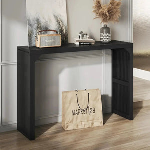 Hausvita HiKingQueens 35in dining bench, black wood indoor bench with slatted sides.