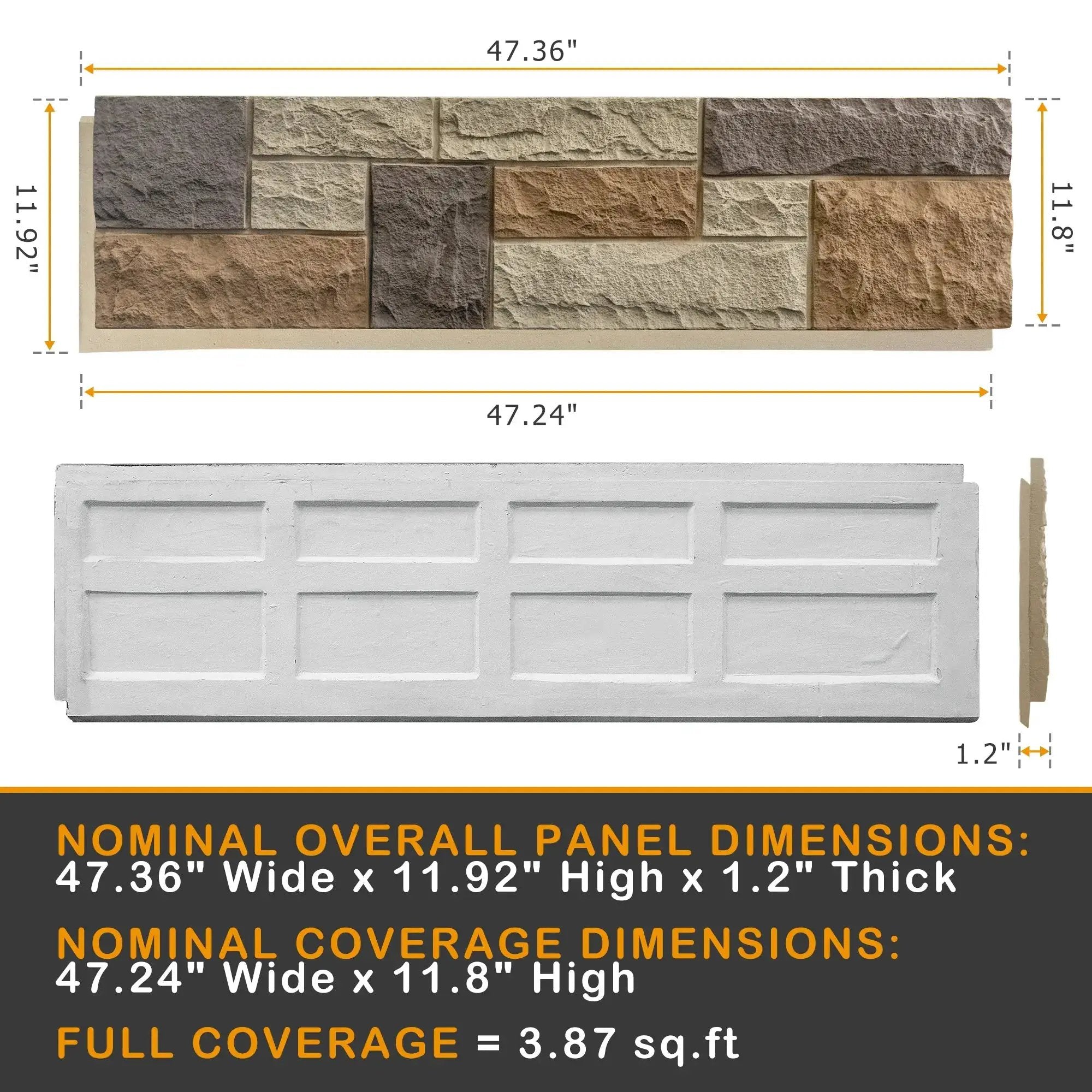 Hausvita PU stone veneer exterior wall panel; faux stone siding in gray, tan and brown tones, 46.46 in x 13 in