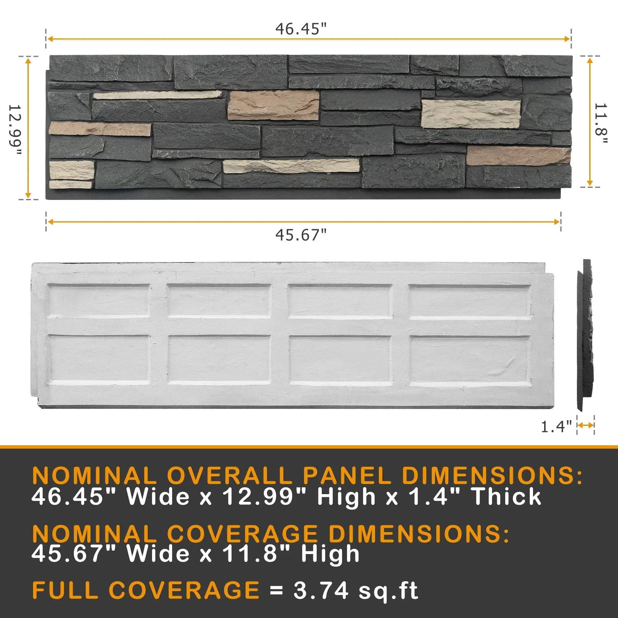 Hausvita faux stone wall siding panel, dark gray with tan accents; PU stone veneer exterior, 46.46" W x 12.99" H