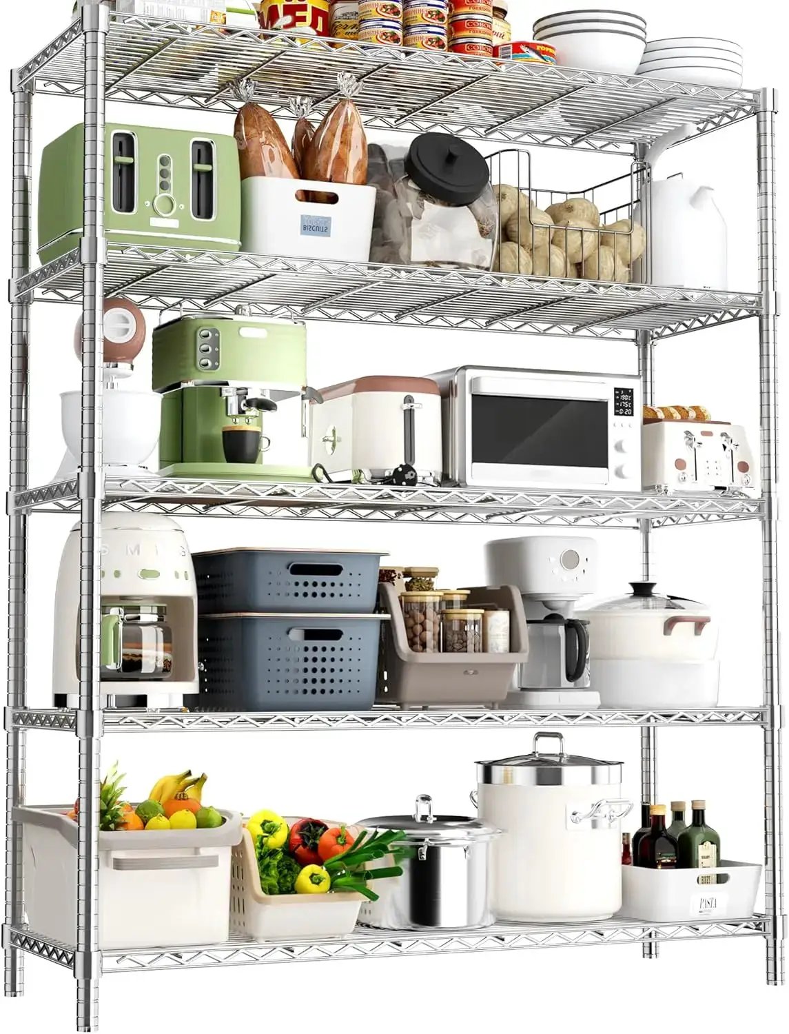 Hausvita heavy-duty chrome wire storage shelves, 4-shelf unit, 48 in L x 20 in W x 72 in H.