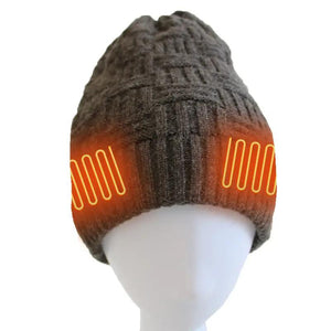 LITEGUEST Heated Thermal Hat beanie, gray knit with USB-powered orange heating panels