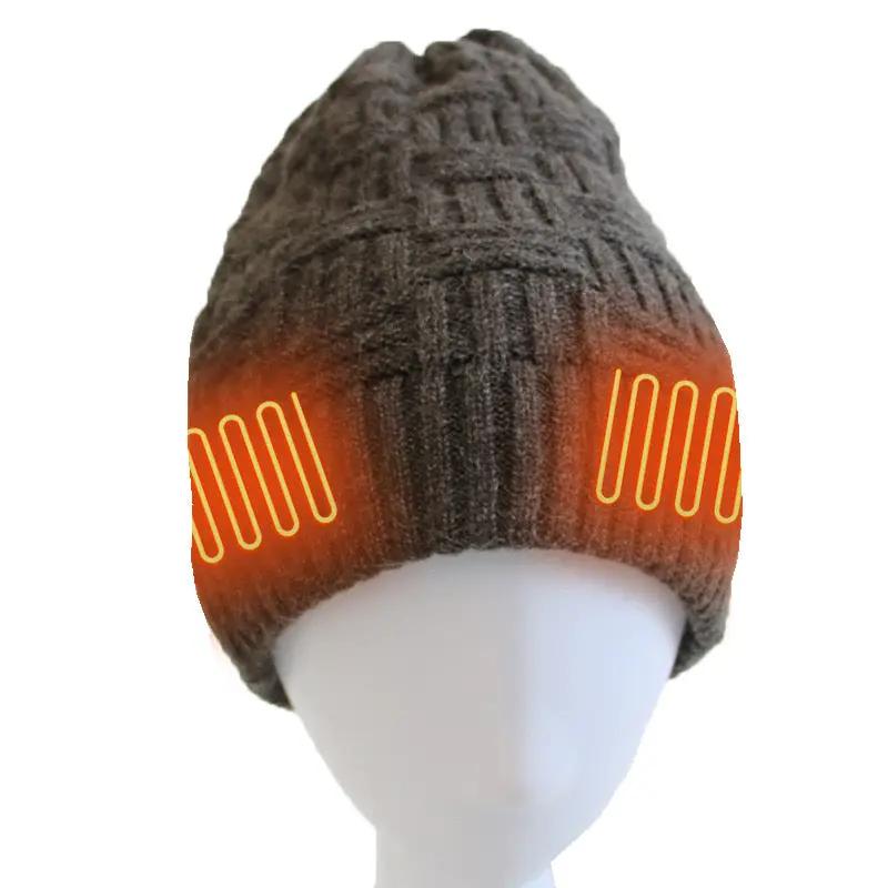 LITEGUEST Heated Thermal Hat beanie, gray knit with USB-powered orange heating panels