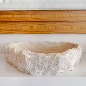Stone sink bowl in honey onyx with translucent rustic edge for bathroom vanity
