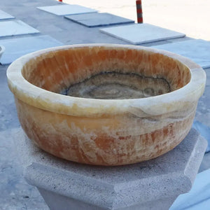 Stone sink bowl, translucent honey onyx, polished finish, Villohome bathroom vanity sink