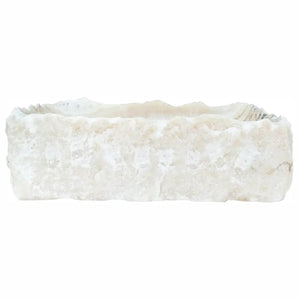 Honey Onyx rectangular above-counter vanity bathroom sink by Villohome, polished interior, hand-chiseled exterior