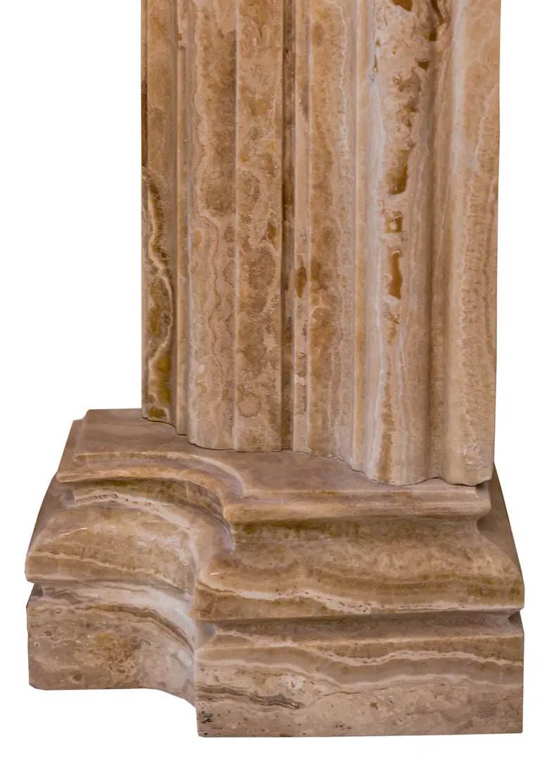Fireplace surround Honey Onyx translucent natural stone, French Villa style hand-carved column base.