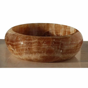 Honey onyx translucent stone bathroom vessel sink, round polished bowl by Villohome