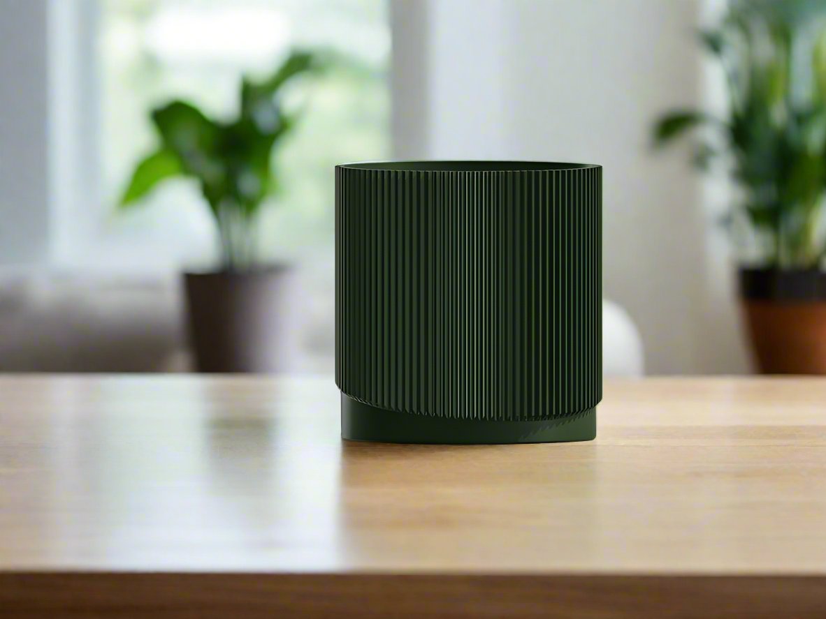 Mid-Century Ribbed Planter with Drainage and Saucer in Multiple Colors, 3D Printed Planter with Unique Modern Design, Lightweight, Wave