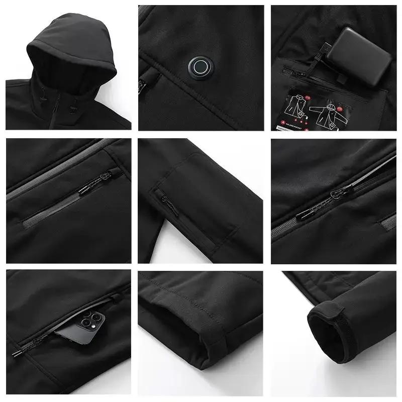 Jacket: LITEGUEST 10-Zone Softshell Heated Jacket, black, USB-powered with hood and zip pockets
