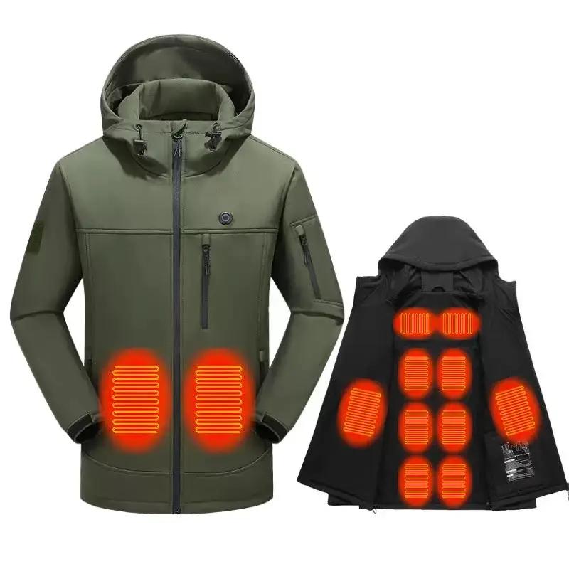 LITEGUEST 10-Zone Softshell Heated Jacket set: green jacket and black heated vest with USB power.