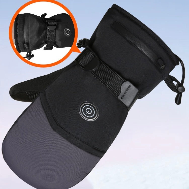 Gloves LITEGUEST heated USB-powered winter gloves by SmartTherm OutdoorLiteGear, black with gray palm, adjustable strap.