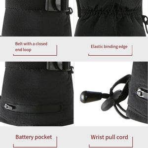 LITEGUEST Heated Gloves, USB-powered black gloves with battery pocket and wrist pull cord