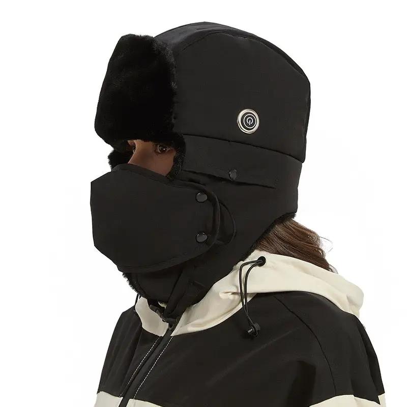LITEGUEST Heated Trapper Hat, black with plush faux-fur ear flaps, USB rechargeable warmth by SmartTherm OutdoorLiteGear.