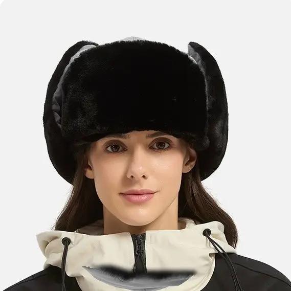 LITEGUEST heated trapper hat, black faux fur with ear flaps, USB rechargeable winter hat