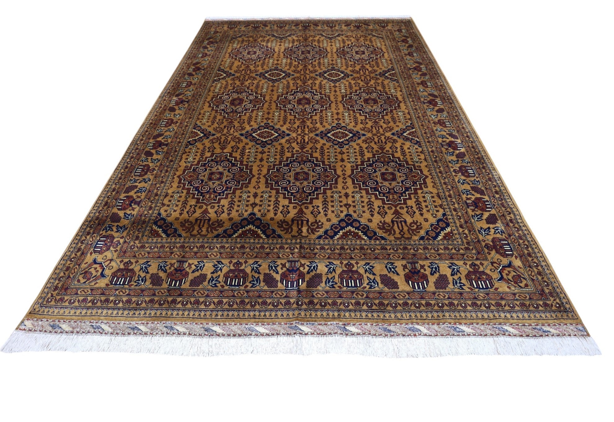 Hand-Knotted Afghani Zerkhaki Wool Rug – 6’7″  x  10’2″