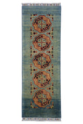 Hand-Knotted Kazak Afghani Wool Rug I Green 2' x 5'7"