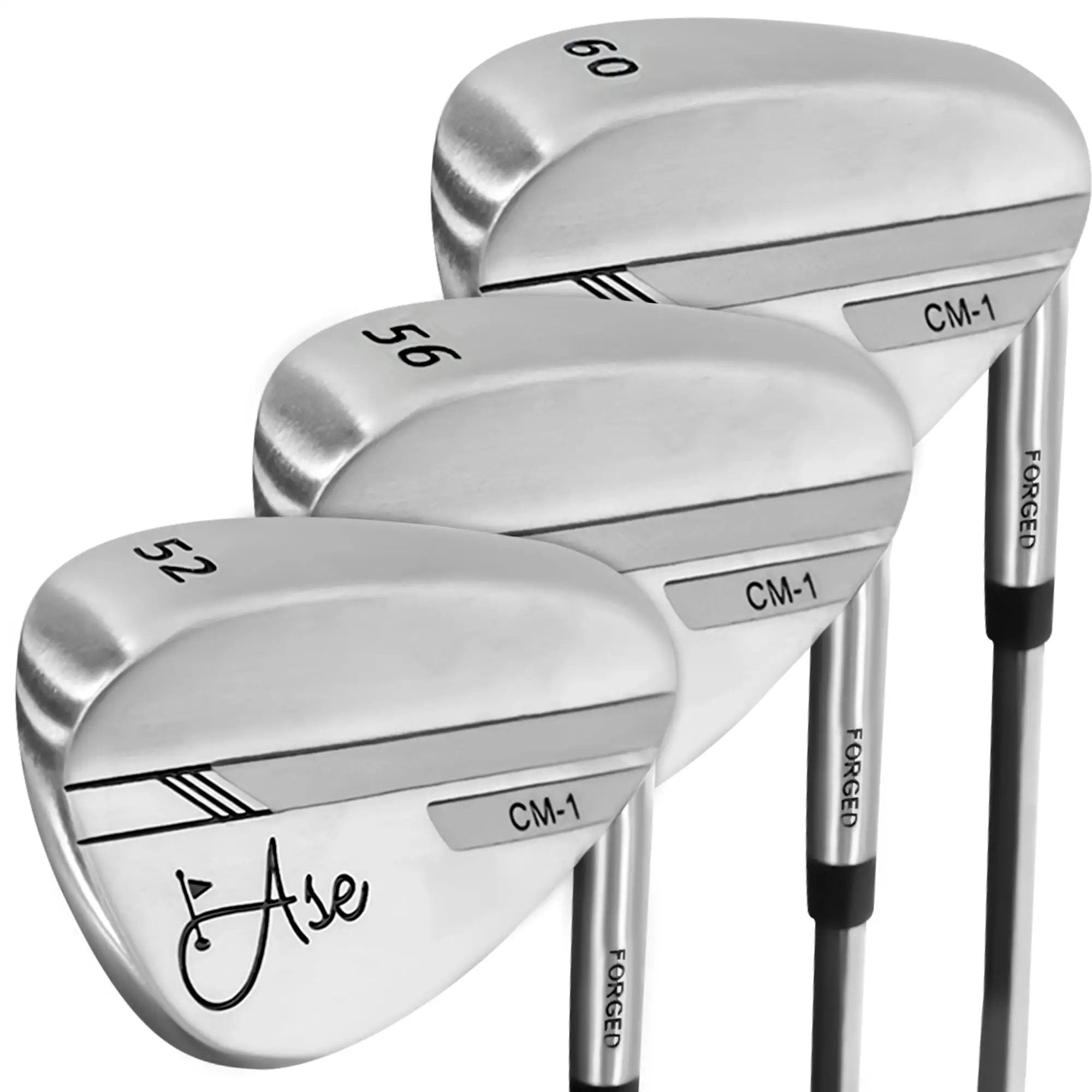 Ase Golf 3-Piece Wedge Set, stainless steel golf wedges with lofts 52°, 56°, 60°.