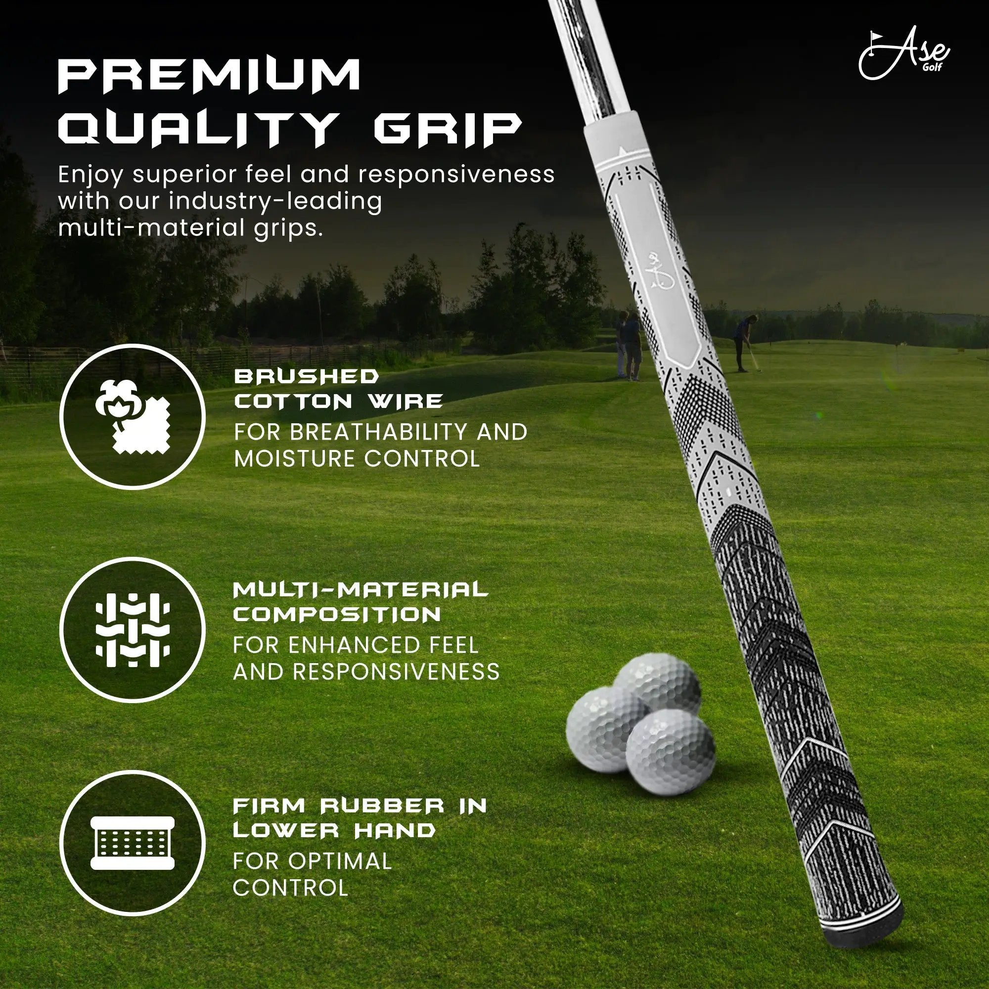 Ase Golf 3-Piece Wedge Set with premium brushed cotton-wire grip for golf clubs