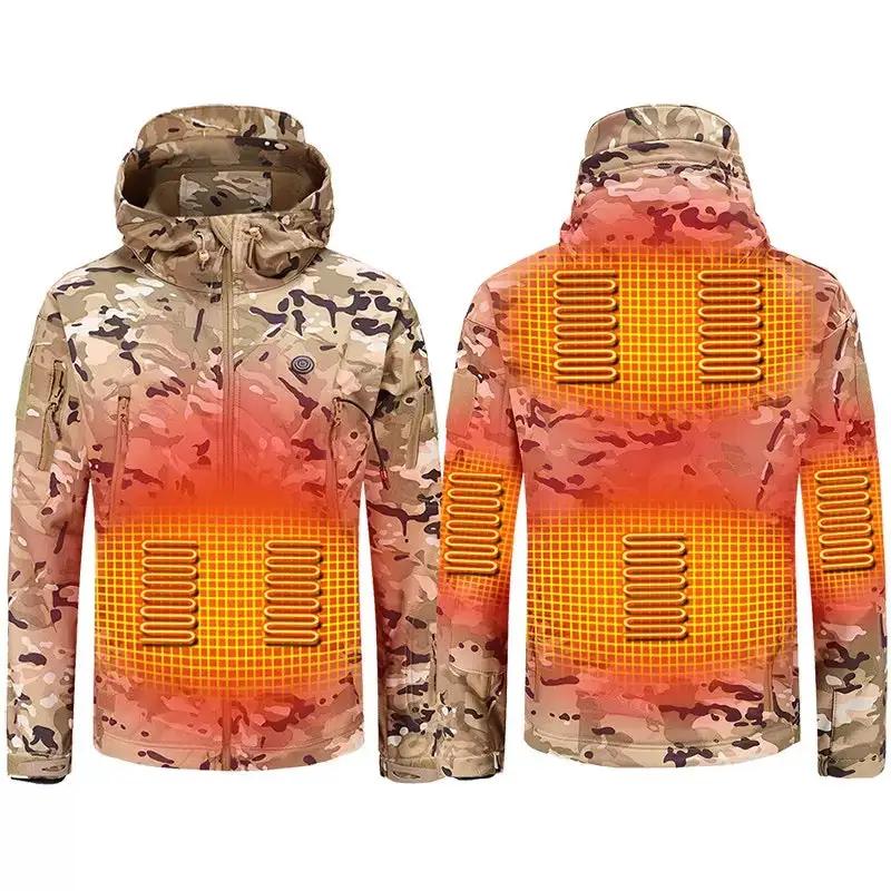 LITEGUEST 7-Zone Heated Camouflage Jacket, camo pattern with orange heat zones, 2 jackets shown