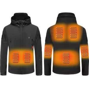 LITEGUEST 7-Zone Heated Jacket by SmartTherm OutdoorLiteGear Inc., black USB-powered jacket with orange heat panels